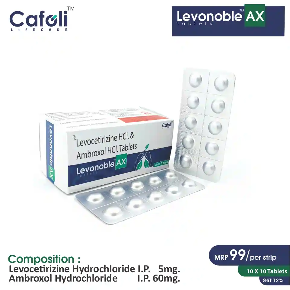 Levocetirizine (5mg) + Ambroxol (60mg) Tablet at Best Price in PCD Pharma Franchise for Antihistamine and Allergy Relief.